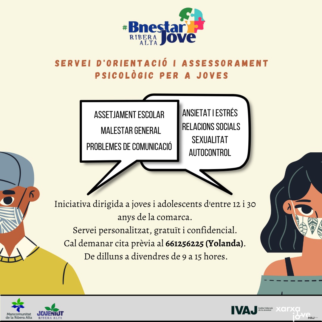 #BnestarJove: Servei d’Orientació i Assessorament Psicològic per a Joves - Departament de Joventut de la Mancomunitat de la Ribera Alta.