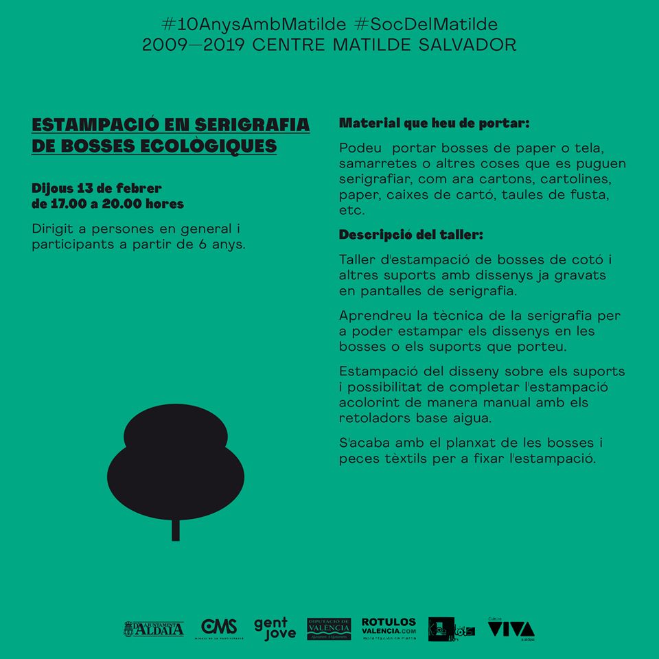 Día del Árbol en el Matilde Salvador. Estampación en serigrafía de bolsas ecológicas - CMS Aldaia