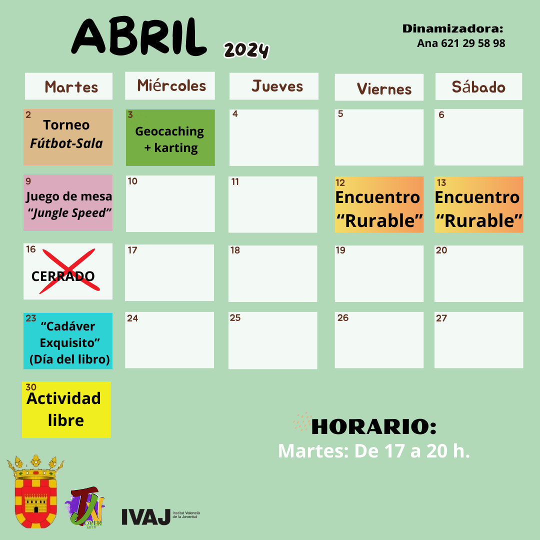 Calendario de abril en Camporrobles. MITV