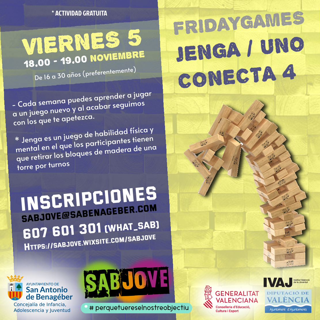 FRIDAY GAMES: "JENGA,UNO,CONECTA-4", San Antonio de Benagéber (SAB)