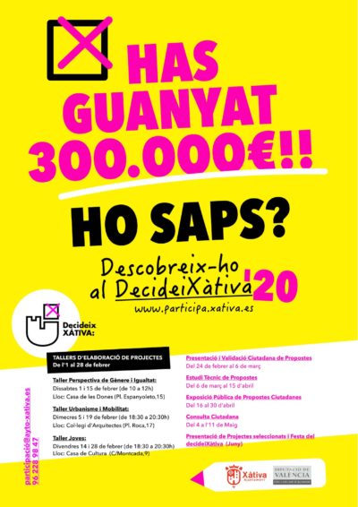 Decideix XÀTIVA 2020: Participa para decidir en que se invierten 300.000€