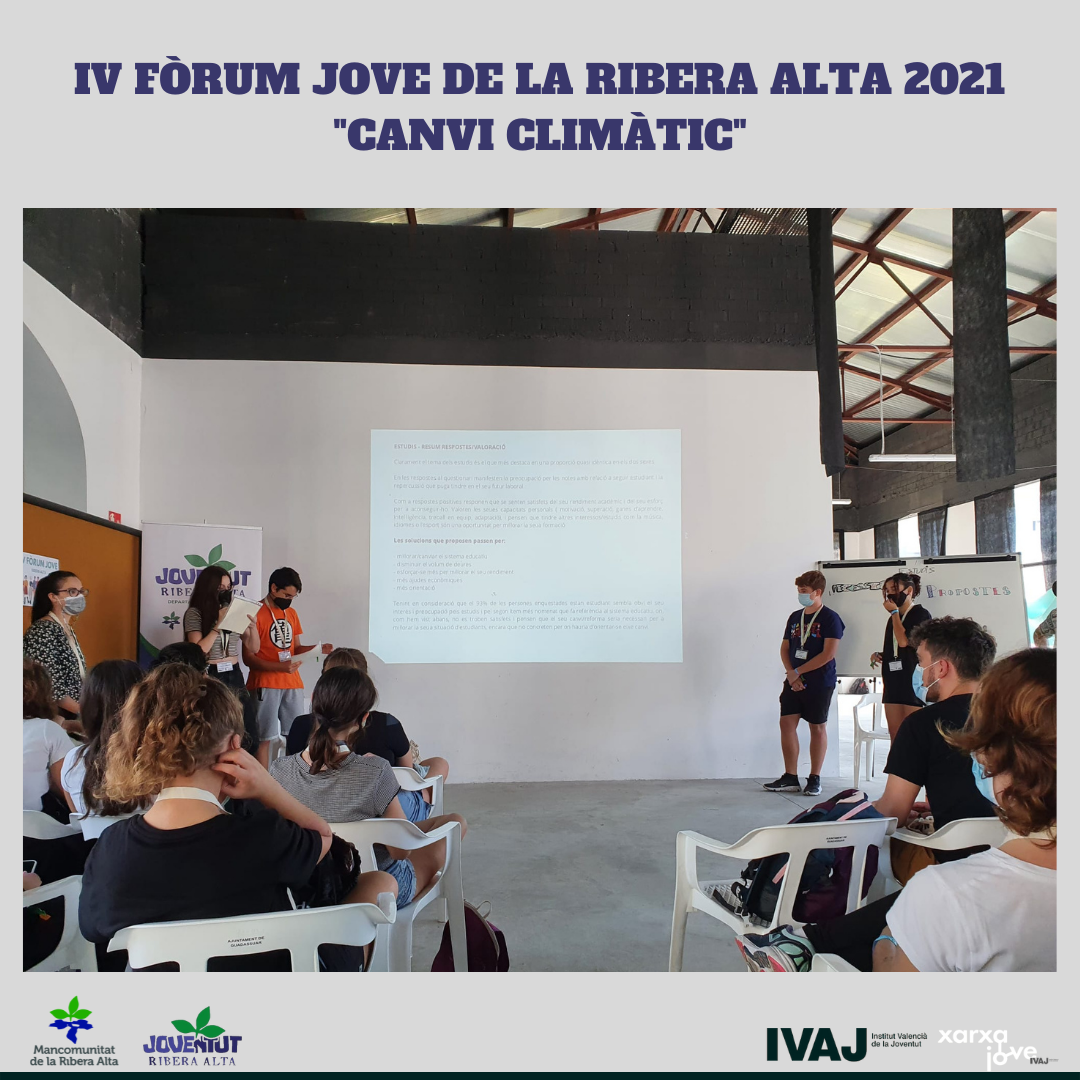 IV FÒRUM JOVE DE LA RIBERA ALTA 2021 "Canvi Climàtic" 02/10/2021 Guadassuar - Departament de Joventut de la Mancomunitat de la Ribera Alta.
