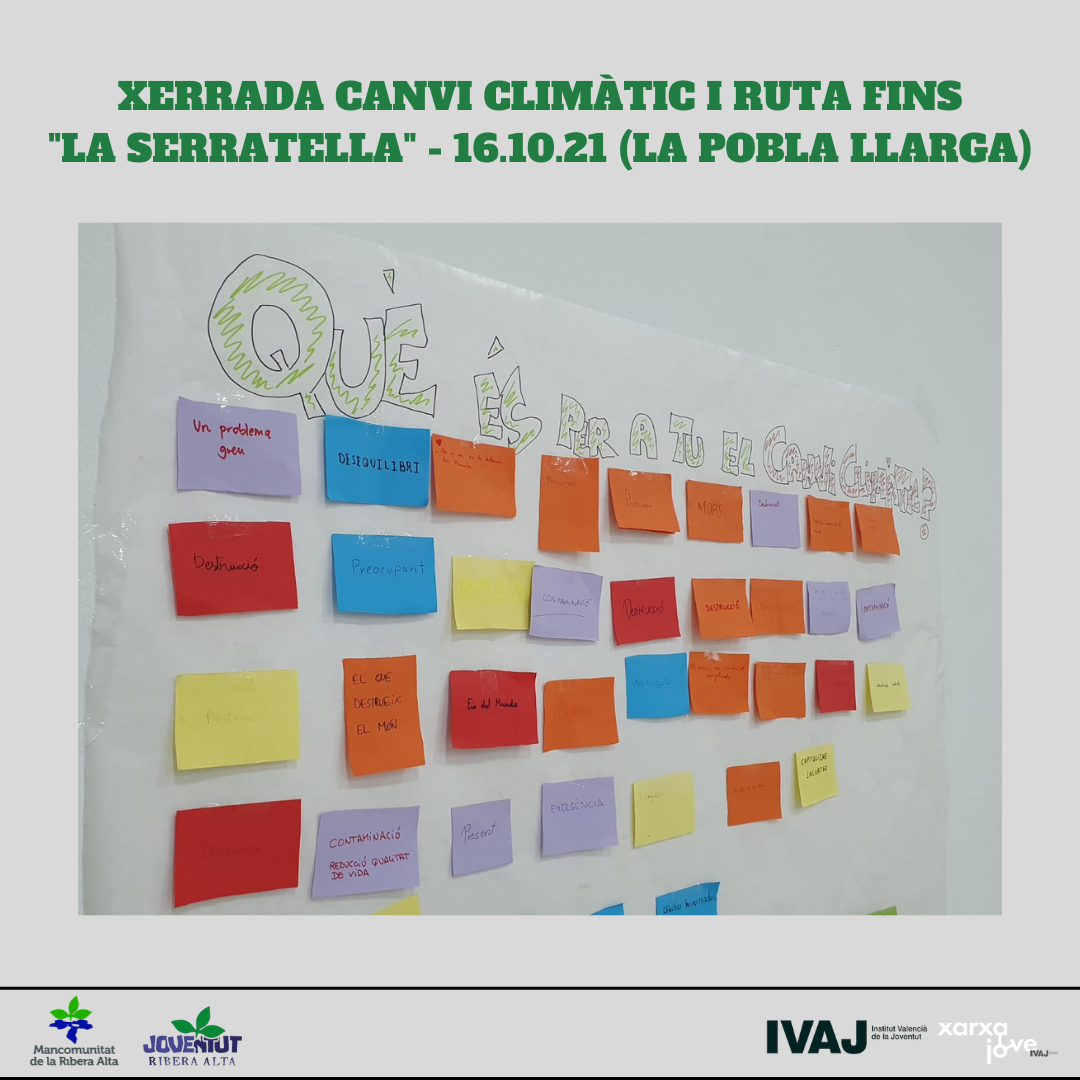 ACTIVITAT COMARCAL DE JOVENTUT: "Xerrada del Canvi Climàtic i el Medi Ambient i Ruta Interpretativa fins "La Serratella" (La Pobla Llarga) - Departament de Joventut de la Mancomunitat de la Ribera Alta.