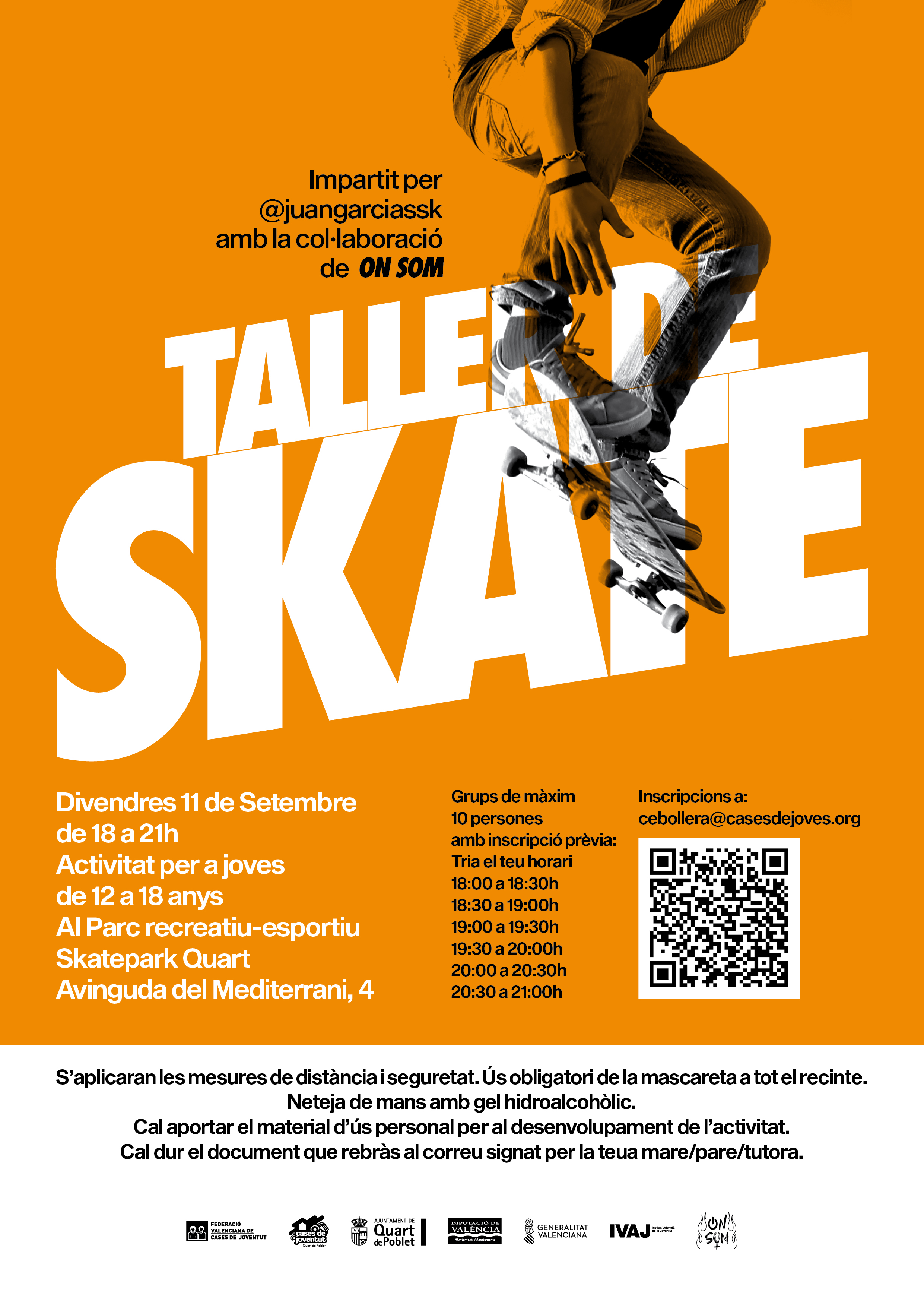 Taller Skate en Quart de Poblet, viernes 11 de septiembre.