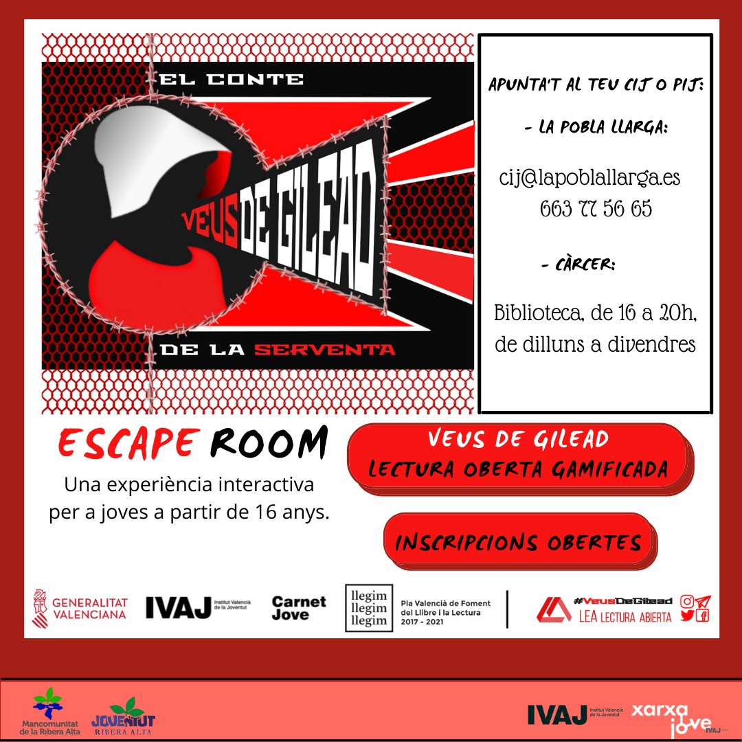 PROYECTO LEA: Escape Room #VocesDeGilead - Departamento de Juventud de la Mancomunidad de la Ribera Alta.