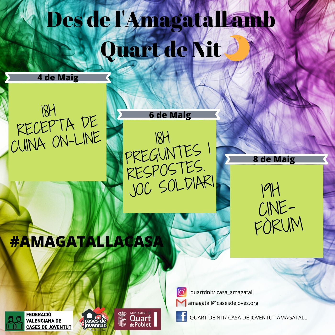 Actividades Online de la Casa de Joventut L’Amagatall con Quart de Nit del 4 al 8 de mayo.