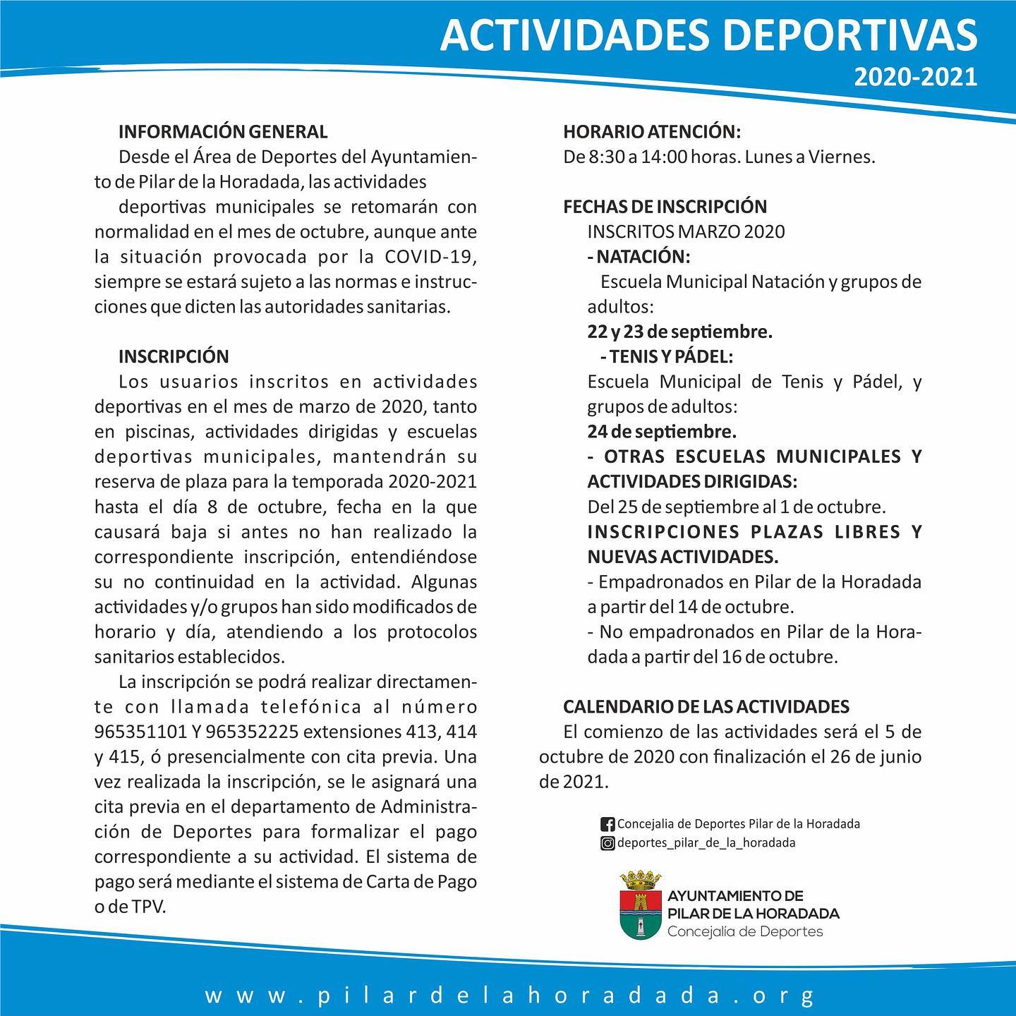 Programació 2020 - 2021 Regidoria d'Esports de l'Ajuntament de Pilar de la Horadada