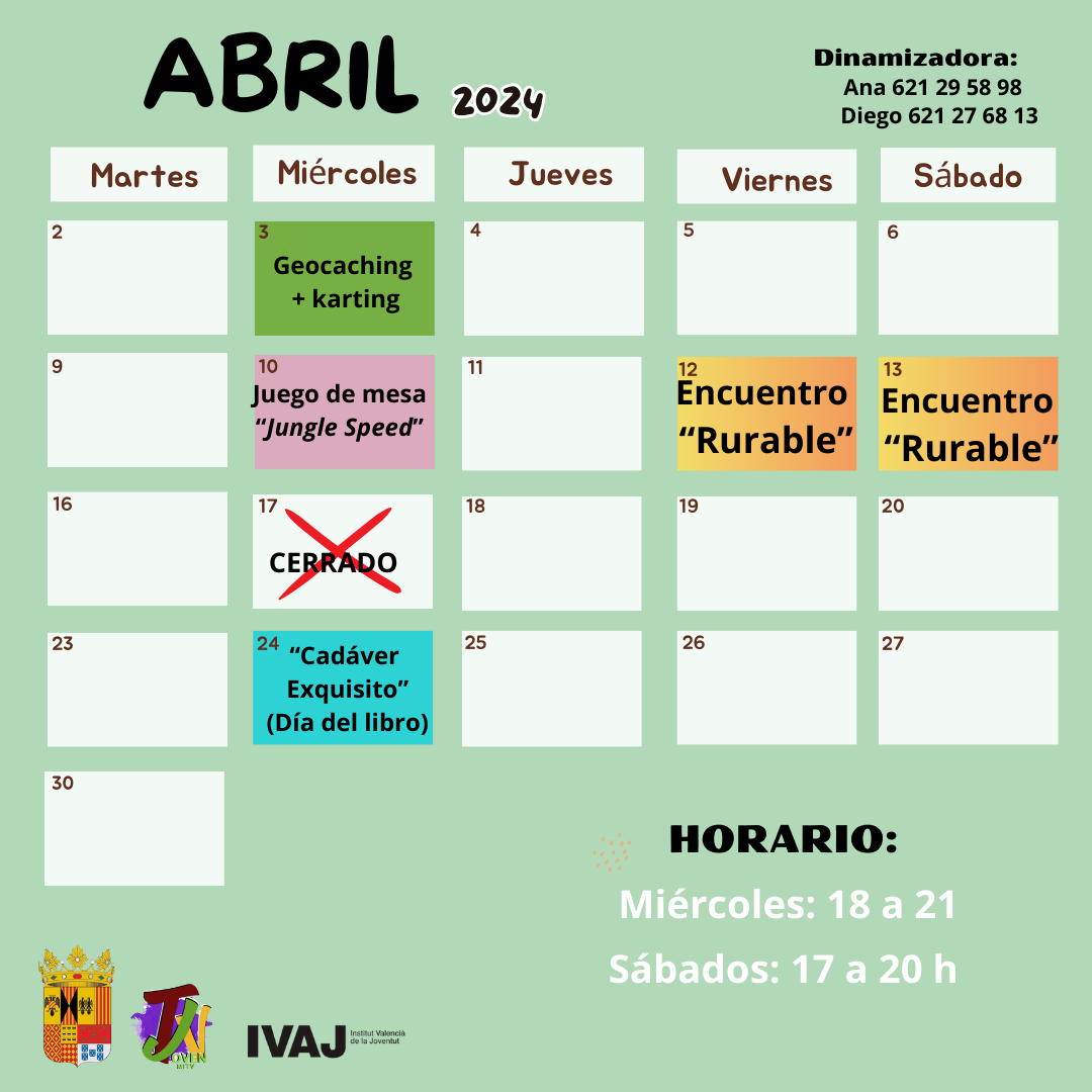 Calendario de abril en Camporrobles. MITV
