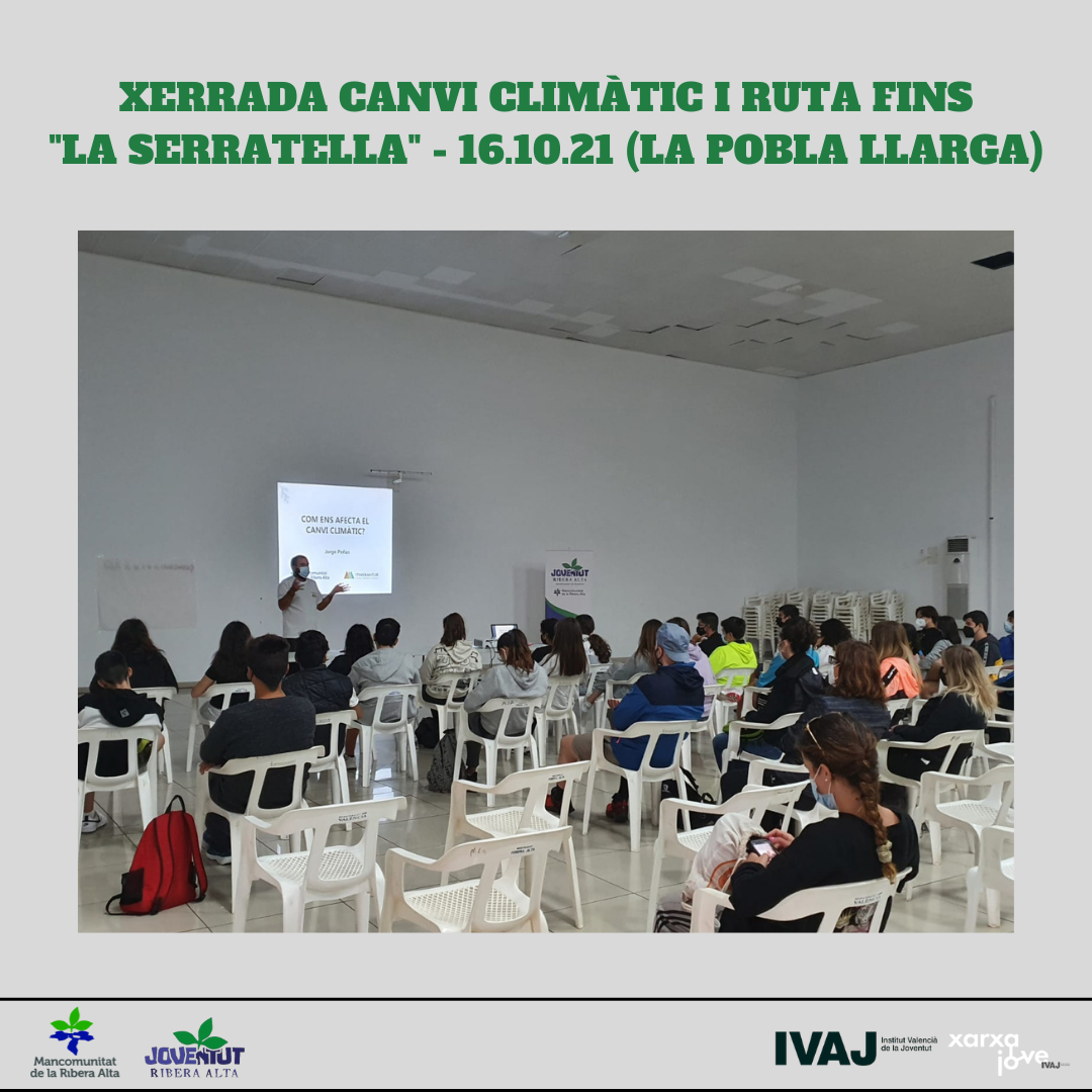 ACTIVITAT COMARCAL DE JOVENTUT: "Xerrada del Canvi Climàtic i el Medi Ambient i Ruta Interpretativa fins "La Serratella" (La Pobla Llarga) - Departament de Joventut de la Mancomunitat de la Ribera Alta.