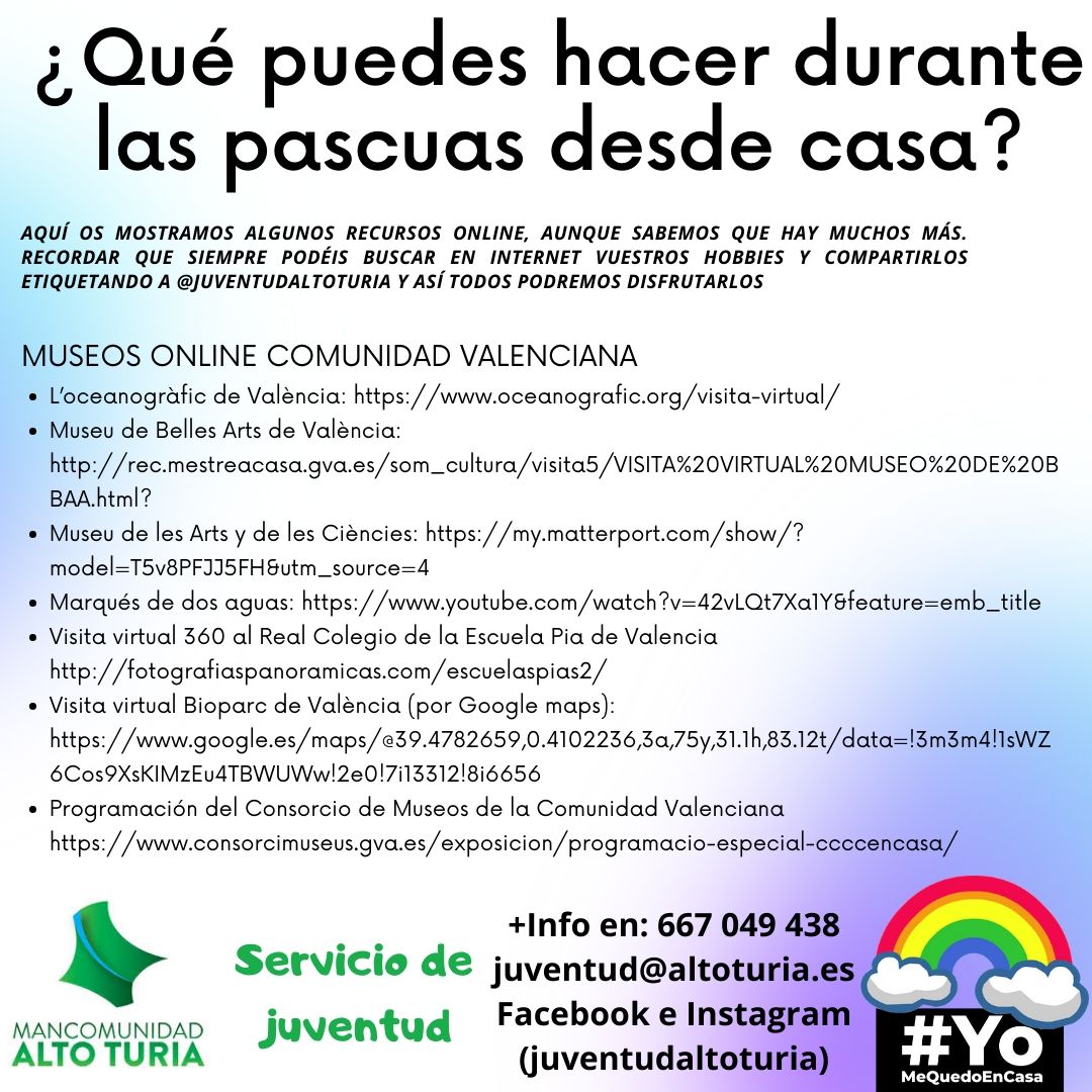 Recursos en las redes sociales juventudaltoturia #yomequedoencasa (Alto Turia)