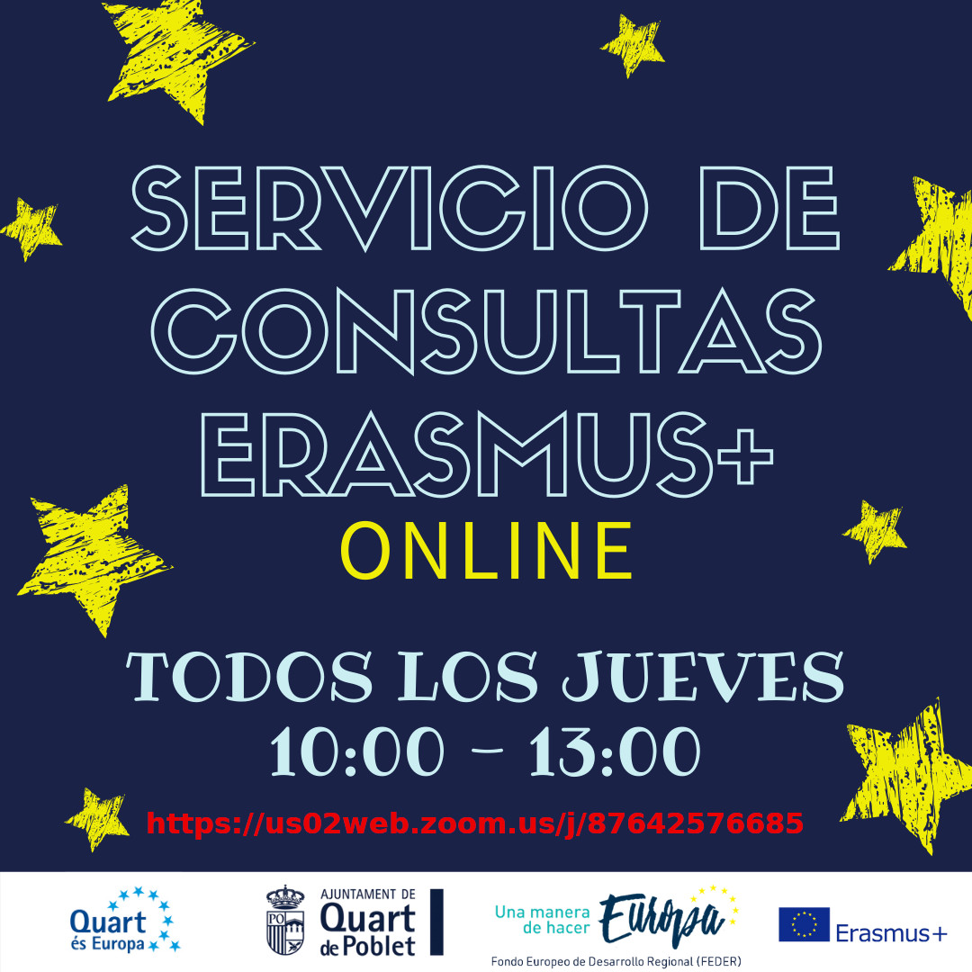 Servicio de consultas y asesoramiento online sobre Erasmus+ y CES en Quart de Poblet.