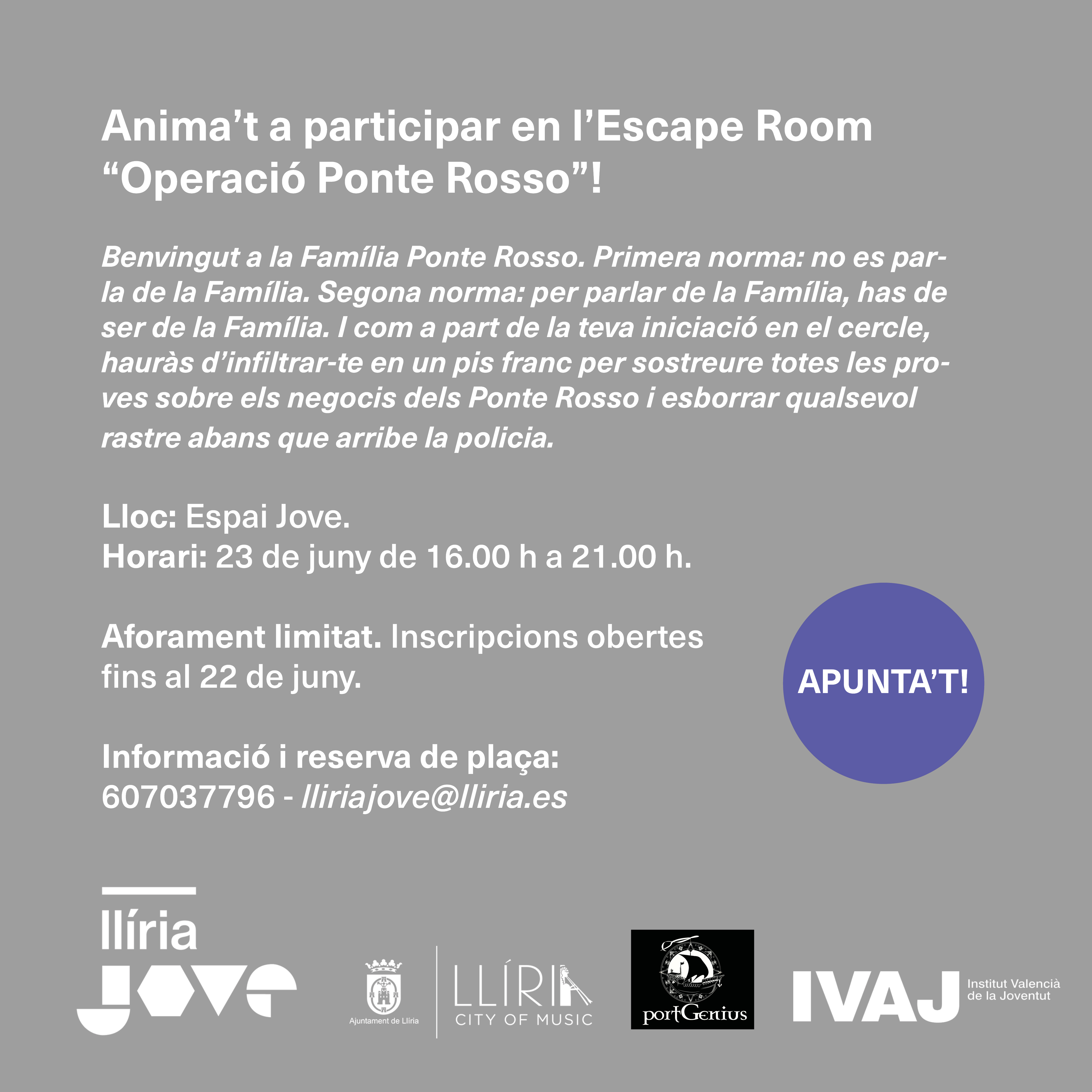 Escape Room Operació Ponte Rosso · Llíria Jove